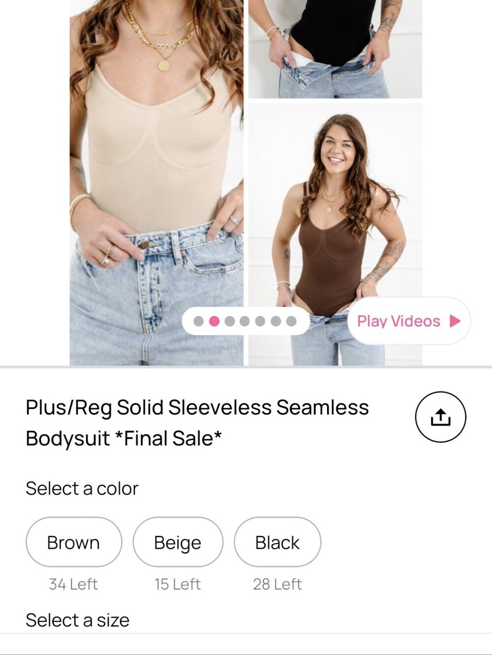 Seamless Sleeveless Bodysuit - Beige - Picture 3 of 4